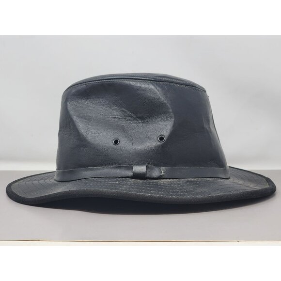 Vintage Wilsons‎ SZ Large Black Leather Safari Hat Made In USA - Picture 2 of 10